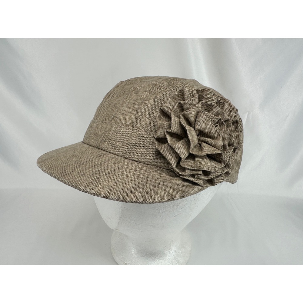 D&Y Newsboy Hat Women One Size Brown Floral Accent Elastafit Cabbie Cap WCD4377